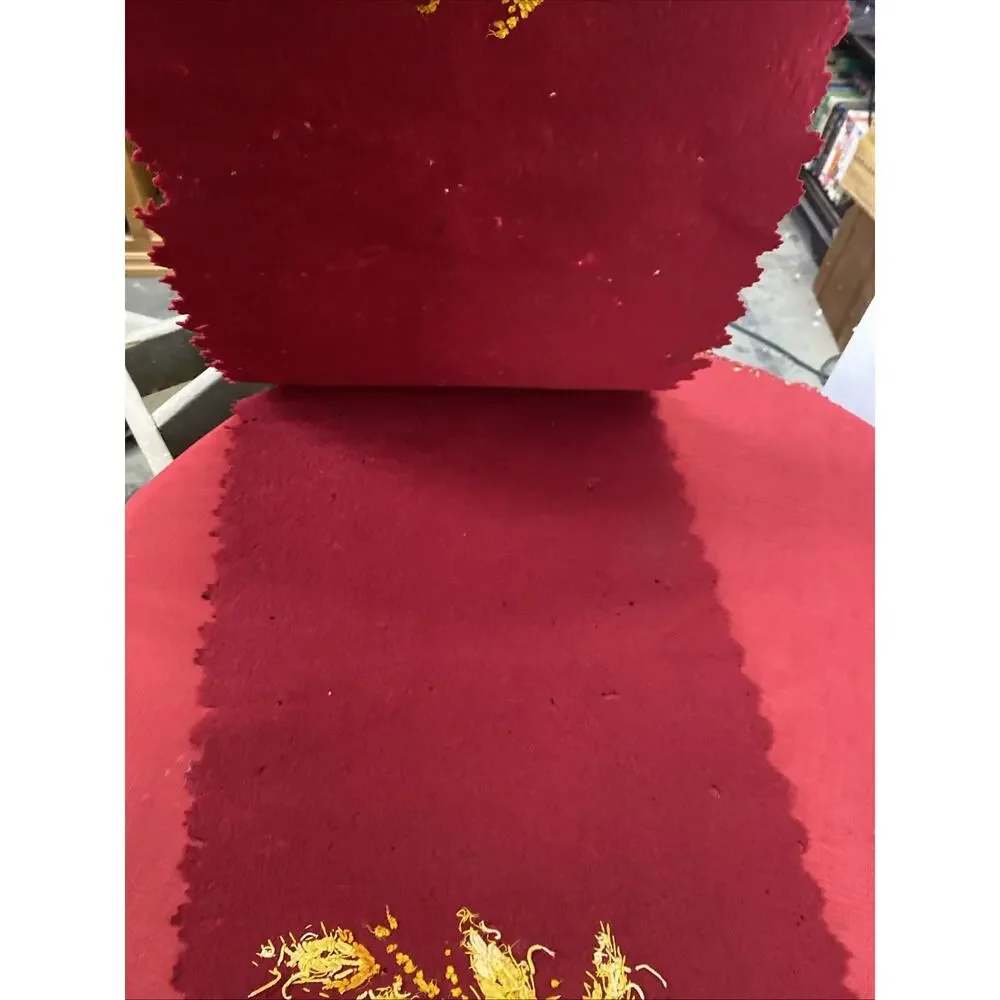 Antique Handmade In 1886-Red Felt With Yellow Flowers Table Runner 14”X 64”